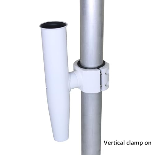 2 PCS T-Top Rod Holder Single Aluminum clamp on fit 1.5",1.875",2" inch Horizontal or Vertical Fishing Boat Tower/Leaning Post/Rail - color: White