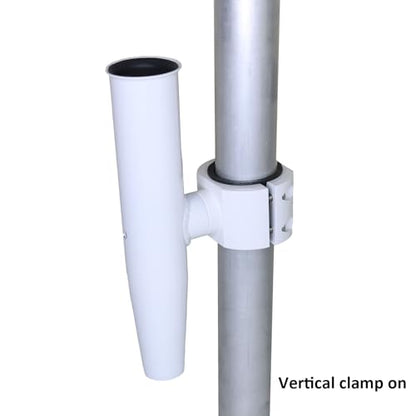 2 PCS T-Top Rod Holder Single Aluminum clamp on fit 1.5",1.875",2" inch Horizontal or Vertical Fishing Boat Tower/Leaning Post/Rail - color: White