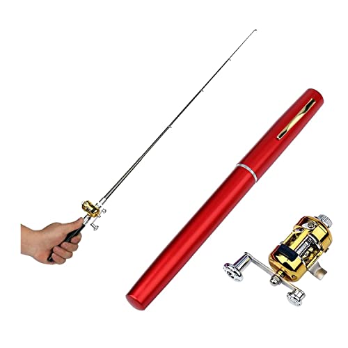 2023 Pocket Size Fishing Rod - Pen Fishing Pole and Reel Combo, Portable Telescopic Small Fishing Pole Mini Fishing Rod, Micro Collapsible Fishing Rod and Reel Combo Travel Fishing Kits - color: Red