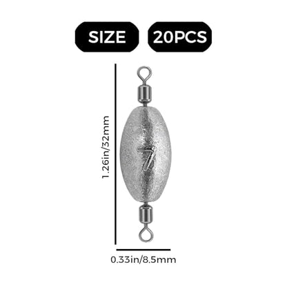 20 Pcs Split Shot Fishing Weights - 1/4 oz (7g) Small Sinkers for Freshwater Saltwater, Light Drop Shot Weights for Bass Trout Panfish, Tiny Egg Sinkers for Stream River Ice Fishing