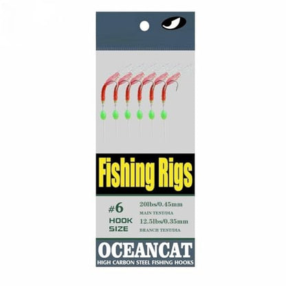 5/10/25/50/100 Packs Fishing Rigs 6 Hook/Set Red Skin Rubber Silk String Hook Fishing Lure Saltwater Freshwater Bait Rig Tackle 5#6#7#8#9#10# - size: #6 -10 Packs