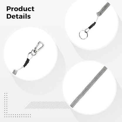 5 Pcs Fishing Lanyard, 79 in / 2 m Retractable Fishing Lanyard with Metal Buckle, TPU Coated Steel Wire, Heavy Duty Spring Coil Lanyard for Fishing Tools, Black