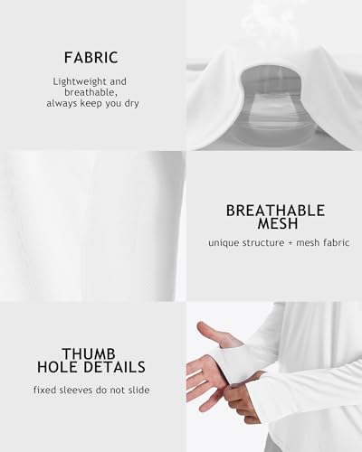 Roadbox Men's UPF 50+ Hooded Fishing Shirts Long Sleeve Sun Protection Hoodie, Hiking Running Swimming Rash Guard with Mask - color: White, size: Large