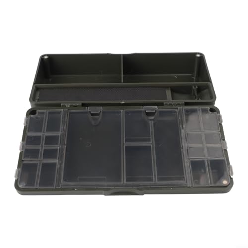 Carp Fishing Tackle Box with 10 Rig Pins, Deep Compartment for Spools and Tools, PVC Storage System for Leader Lines and Accessories, Black