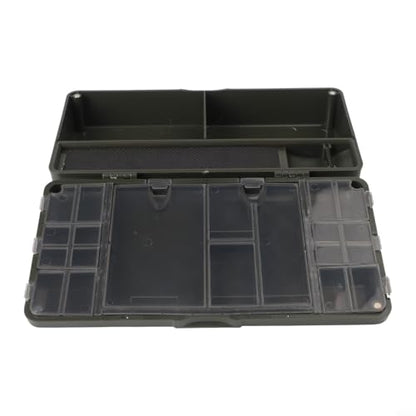 Carp Fishing Tackle Box with 10 Rig Pins, Deep Compartment for Spools and Tools, PVC Storage System for Leader Lines and Accessories, Black