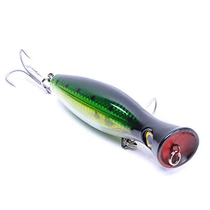 Large Top Water Popper 4.75 in/1.5 oz Lure Artificial Seal Lure 3D Eyes Hard Popper with Hooks and Ring for Saltwater Offshore, Surf Fishing, Bass, Bluefish, Giant Jack - color: Green