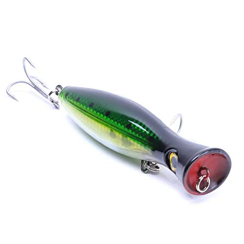 Large Top Water Popper 4.75 in/1.5 oz Lure Artificial Seal Lure 3D Eyes Hard Popper with Hooks and Ring for Saltwater Offshore, Surf Fishing, Bass, Bluefish, Giant Jack - color: Green