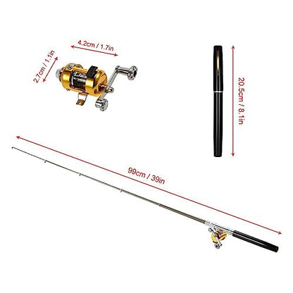 Jatzde Mini Portable Pocket Fish Rod Pen Aluminum Alloy Fishing Rod Pole Reel Combos… - color: Black