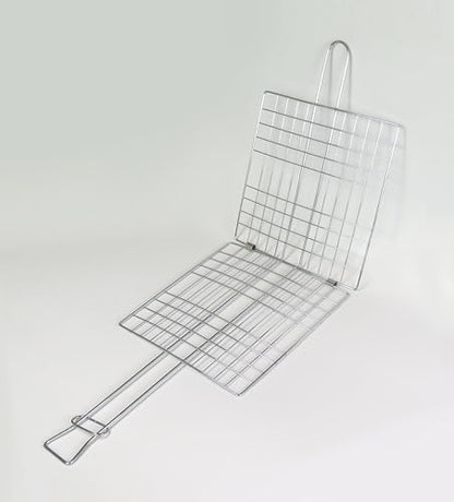 Tredoni 8x8-inch Stainless Steel BBQ Turn-Over Grill Net Clamp - Reversible Liver/Fish Barbecue Grid Holder