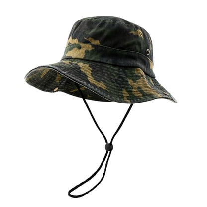 Men's Bucket Hat Camo Outdoor Sun Protection, Breathable Quick-Dry Fishing Gardening Hiking Hat ,UPF50+ Cotton Wide Brim - color: Dark Camouflage