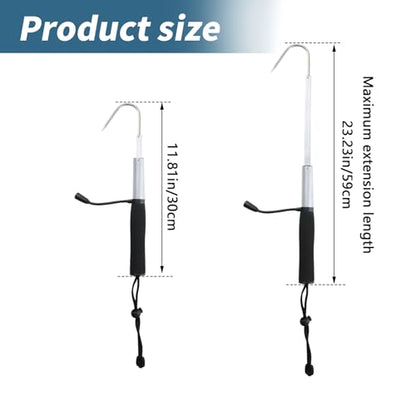 Dnyta Telescopic Fishing Gaff with Super Sharp Spear Hook, Hand Fish Gaff | Retractable Lightweight Aluminium Alloy Pole and Injury Prevention Hand Rubber Hook Caps for Saltwater, Boat, Kayak Fishing