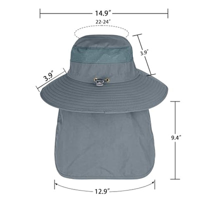 Sun Hats for Men Women Fishing Hat UPF 50+ Breathable Wide Brim Bucket Hats Summer UV Protection Safari Hat with Neck Flap - color: Dark Grey