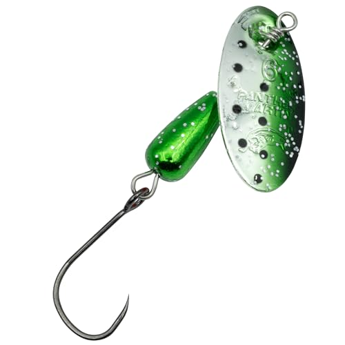 Panther Martin PM Single Hook Barbless Teardrop Spinners Fishing Lure Catches Trout, Perch, Crappie, Bluegill, Warmouth, Pumpkinseed & more - color: Green Silver Speckled, size: 4 (1/8 oz.)