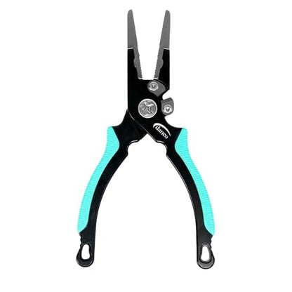 danco Pro Series 6.5” Fishing Pliers–Aircraft-Grade Aluminum, Titanium Jaw Inserts, Replaceable Titanium-Cobalt Cutters, Rubber Grips, Full Grain Leather Sheath, Lanyard –Saltwater-Resistant
