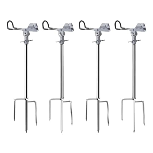Fishing Pole Holder Upgraded 360° Adjustable Stainless Steel, Fishing Rod Holder for Ground, Heavy Duty Bank Fishing Outdoor Fishing Gear - color: 4P Silver