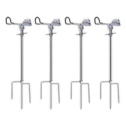 Fishing Pole Holder Upgraded 360° Adjustable Stainless Steel, Fishing Rod Holder for Ground, Heavy Duty Bank Fishing Outdoor Fishing Gear - color: 4P Silver