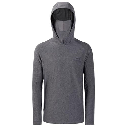 BASSDASH UPF 50+ Men’s Long Sleeve Fishing Shirt with Mask UV Neck Gaiter Hoodie - color: Heather Grey, size: Medium