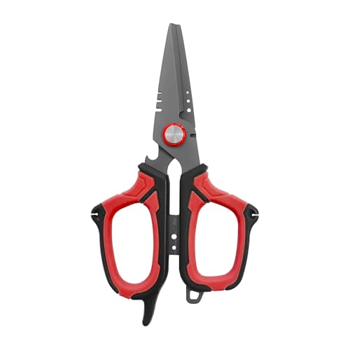 Eupheng 6.5" Pro Multifunction Fishing Scissors for Braided Line Mono Fluorocarbon wire lines,Dual Serrated Titanium Blades Non-Slip Grip Fishing Shears Enlarged Finger Holes with Bottle Opener - style: 6.5in Red Scissors