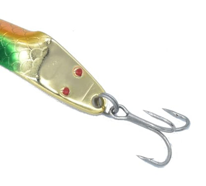 Al's Goldfish Lure Co. Lil' 49er Ice Jig - IFN50 Ice Fishing Jig with Treble Hook Off the Nose. Jigging Lure for Crappie, Perch, Panfish, Trout and Bass - 1/4 oz. 1-3/4" - color: Firetiger