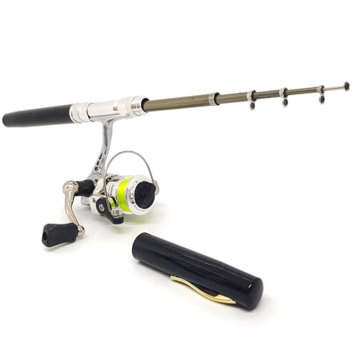 Portable Mini 38inches Telescopic Pen Fishing Rod and Reel Combo, Pocket Small Fishing Pole with All Metal Spinning Reel for River Lake Ice Fishing etc.