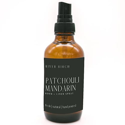 River Birch Patchouli Mandarin Scented Linen and Room Spray | Home Fragrance | 4 oz Glass Amber Bottle | Luxury Signature Scent | Handmade in Texas - color: Patchouli Mandarin