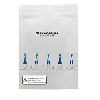THKFISH Fishing Assist Hooks Saltwater Dancing Stinger Jigging Hooks Double Assist Replacement Fishing Hooks for Slow Pitch Jigs Vertical Jigging Lures 5pcs/15pcs/20pcs - color: blue, size: #4/0-5pcs