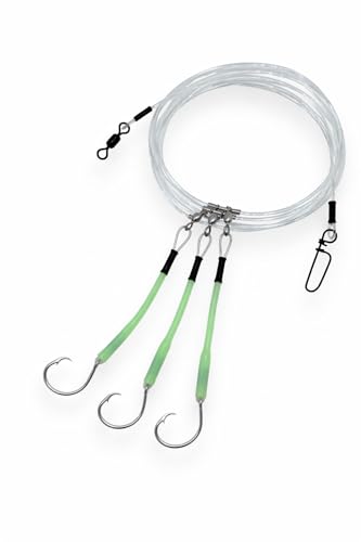 Deep Drop Fishing Rig – Glow in The Dark Sleeves – NOAA Compliant Circle Hooks – Tilefish Grouper Snapper Bottom Rig – Made in USA – End Game Tackle – 3 or 5 Hook Options - size: 10/0, 3 Hook