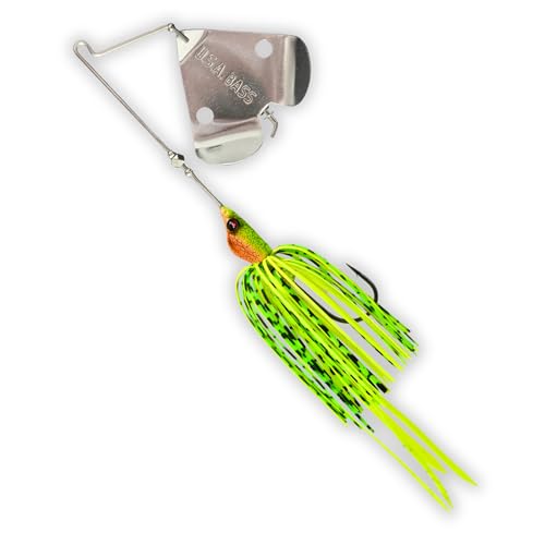 USA BASS Tackle Stiletto Buzzbait Largemouth Smallmouth Spotted Bass Premium Fishing Bait Hover Head Custom Silicon Skirt Mega Bubble Blade Clacker Heavy Duty Hook - color: Fire Tiger
