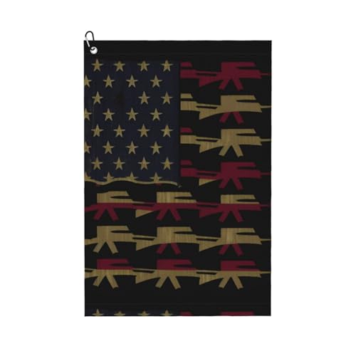 Supdreamc 24x16 Inch Golf Course Towel with Clip, American Flag Guns Art, Microfiber Highly Absorbent Fast Drying for Golf Bag Attachment & Personal Fitness Use - color: Style (102)