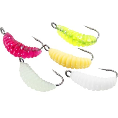 ZCZQC 30PCS Fishing Maggot Bait Set Mealworm Bait Assorted Colours Hooks and Worms Boxed 0.83in for Crab Trout Blue Gill Bass Freshwater Bait Kit