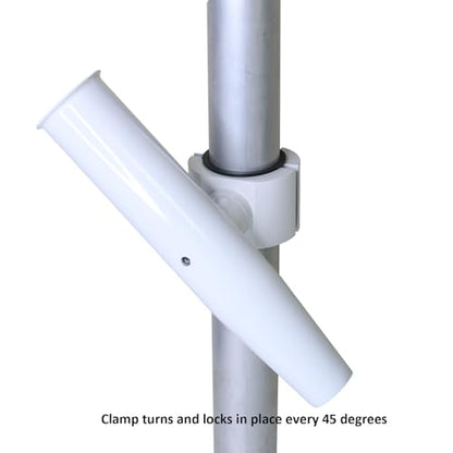 2 PCS T-Top Rod Holder Single Aluminum clamp on fit 1.5",1.875",2" inch Horizontal or Vertical Fishing Boat Tower/Leaning Post/Rail - color: White
