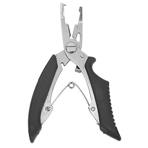 Fishing Pliers Multi Function Lure Pliers with Curved Mouth Stainless Steel Fishing Hook Remover and Line Cutting Scissors Braid Cutters for Outdoor Fishing Durable (Black) - color: Black