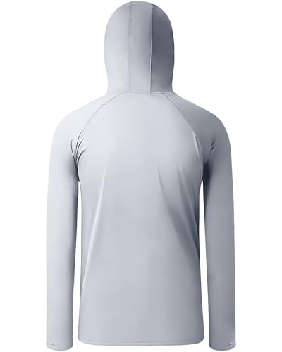 Boys Hooded Fishing Shirt with Mask, Kids UPF 50+ Long Sleeve Rash Guard Hoodie, Sun Protection Beach Swim Shirts - color: Gray, size: Small