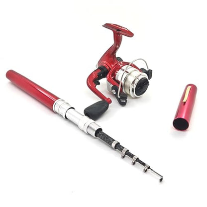 Compact Pocket Telescopic 38inch Mini Pen Fishing Rod Spinning Reel Combos Pen Folded Fishing Pole Spinning Wheel Gift for River, Lake, Reservoir, Ice Fishing and So On - color: Red