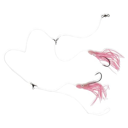 UMT Tile Fish Hi-Lo Fishing Rig 10/0 Snelled Octopus Mustad Hook, Pink & White Glow, Glow in The Dark Skirts Deepsea Fishing Rigs, Heavy Duty 3-Way Swivel 1, 5, 10 Pack Options - color: Pink Glow
