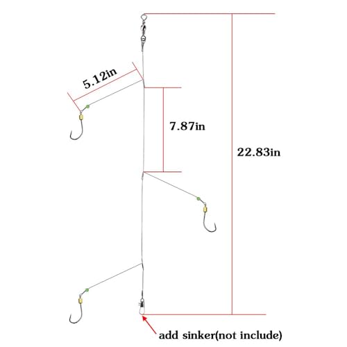 Fishing Hook with Leader,5 Hooks Fishing Rig-7 Strands Nylon Coated Fishing Leader with Swivle,Snap,Hooks - color: 3 hooks rig, size: 20#