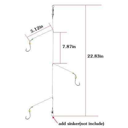 Fishing Hook with Leader,5 Hooks Fishing Rig-7 Strands Nylon Coated Fishing Leader with Swivle,Snap,Hooks - color: 3 hooks rig, size: 20#