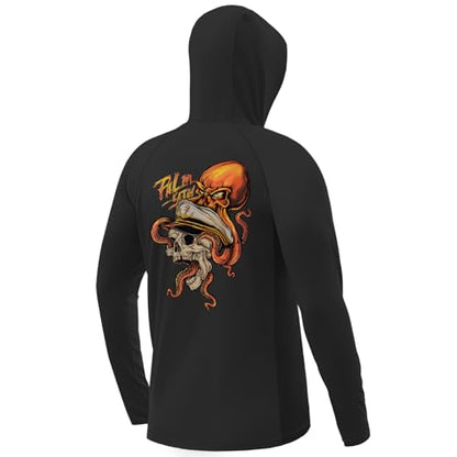 Palmyth Fishing Hoodie for Men Long Sleeve Sun Protection UV UPF 50+ Shirts - color: Black / Kraken Skull, size: 3X-Large