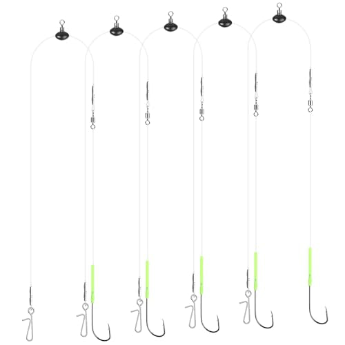 DONQL 5pcs Sea Fishing Rigs, Pre Tie Flapper Pulley Rigs Single Hooks, Deep Drop Snapper Rig for Beach Casting Shore Fishing Flounder Halibut Whiting Striped, 3 Size Available1/0, 2/0, 3/0
