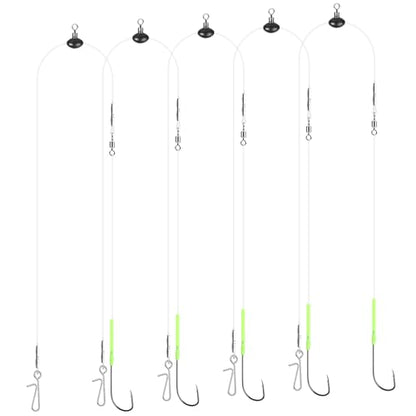 DONQL 5pcs Sea Fishing Rigs, Pre Tie Flapper Pulley Rigs Single Hooks, Deep Drop Snapper Rig for Beach Casting Shore Fishing Flounder Halibut Whiting Striped, 3 Size Available1/0, 2/0, 3/0