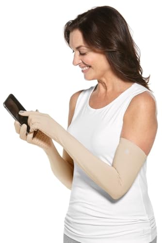 Coolibar Long Full Finger UV Sun Gloves - UPF 50+ Sun Protection - Culebra - color: Beige, size: Medium