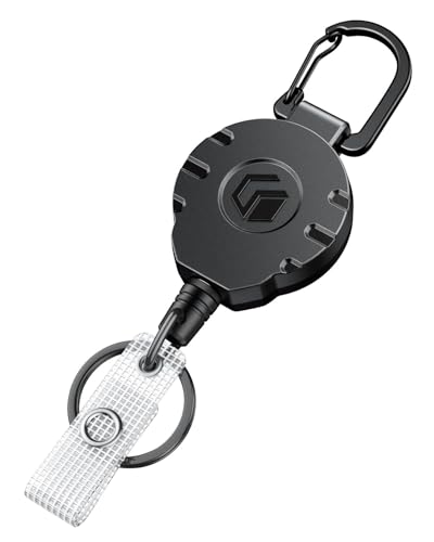 Uniclife Retractable Keychain Heavy Duty Carabiner Badge Holder Tactical ID Badge Reel for up to 8 oz with Stainless Steel Spring Coil 31.5 Inch Steel Wire Rope Retractable Lanyard Clip and Key Ring - color: Black, size: 1 Pack
