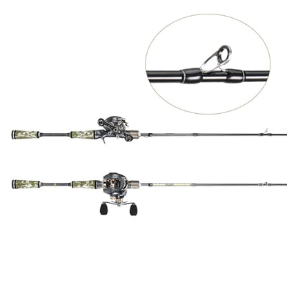 Sougayilang Baitcaster Combo for Freshwater and Inshore, 2 Piece 30Ton+24Ton Graphite Fishing Rod with SuperPolymer Handle, 7.0:1 Gear Ratio Baitcasting Reel, 11+1 Bearings, S Style Hook Keeper - color: Right hand-7'6''-Medium Heavy