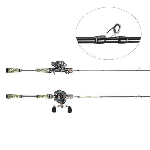 Sougayilang Baitcaster Combo for Freshwater and Inshore, 2 Piece 30Ton+24Ton Graphite Fishing Rod with SuperPolymer Handle, 7.0:1 Gear Ratio Baitcasting Reel, 11+1 Bearings, S Style Hook Keeper - color: Right hand-6'0''-Medium