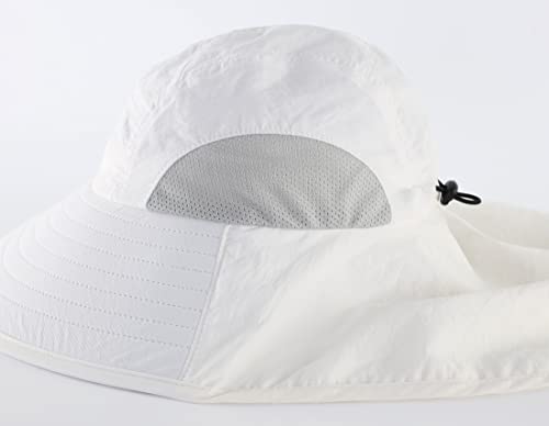 Connectyle Kids Large Brim UV Protection Sun Hat with Neck Flap Mesh Fishing Cap - color: White