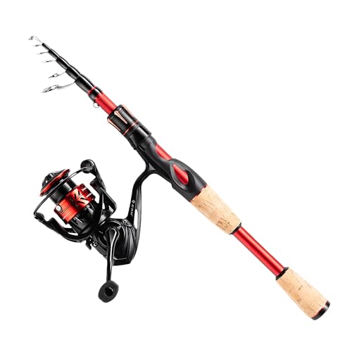 EOW XPEDITE LITE Portable Telescopic Fishing Rods & Combo, Spinning & Casting Fishing Poles, 24T Carbon Rod Blanks, Solid Carbon Tip, Split Cork Grips, Travel Rod, Combos with 5+1BB Spinning Reel - size: 6'6"-M-Fast, style: Combo- Spinning Rod and Reel