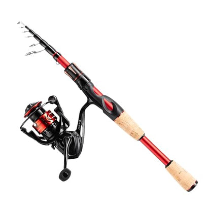 EOW XPEDITE LITE Portable Telescopic Fishing Rods & Combo, Spinning & Casting Fishing Poles, 24T Carbon Rod Blanks, Solid Carbon Tip, Split Cork Grips, Travel Rod, Combos with 5+1BB Spinning Reel - size: 5'6"-M-Fast, style: Combo- Spinning Rod and Reel