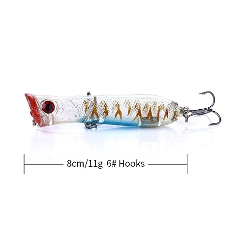 Topwater Popper Fishing Lure for Bass Pike 0.39oz 3.1in Floating Surface Bait with Loud Splashing Cup Mouth - color: color2