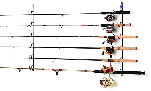 Rack'Em Fishing Rod Racks - Pole Holders - Mounted Storage Racks for Rods - Ceiling or Wall Mount for Poles in Garage, Boat - color: 6-Pole Horizontal Fishing Rod Rack