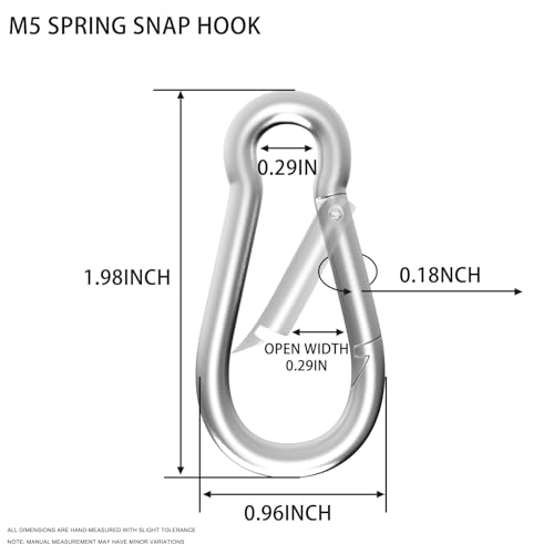 Carabiner, Heavy Duty Galvanized Steel Spring Snap Hook Carabiner Clips with 220LBS Holding Capacity, Ideal for Outdoor, Hammock, Swing and Travel (M5 2Inch, 10PCS) - size: 10PCS-M5, style: Silver